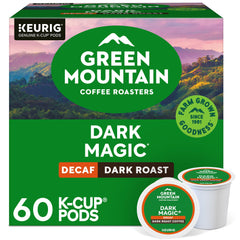 Green Mountain Dark Magic Decaf K-Cup pod ready for a bold decaf brew.