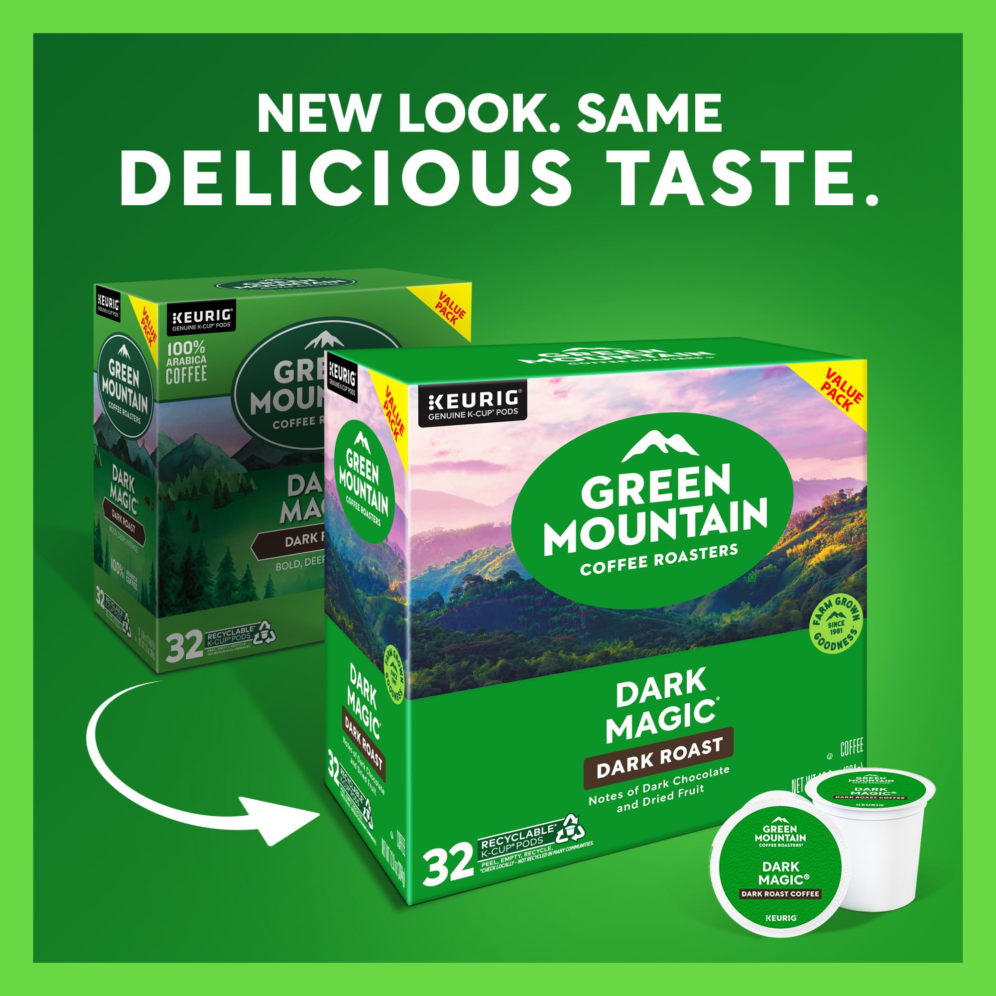 Steam rising from Green Mountain Dark Magic cup for a rich aroma