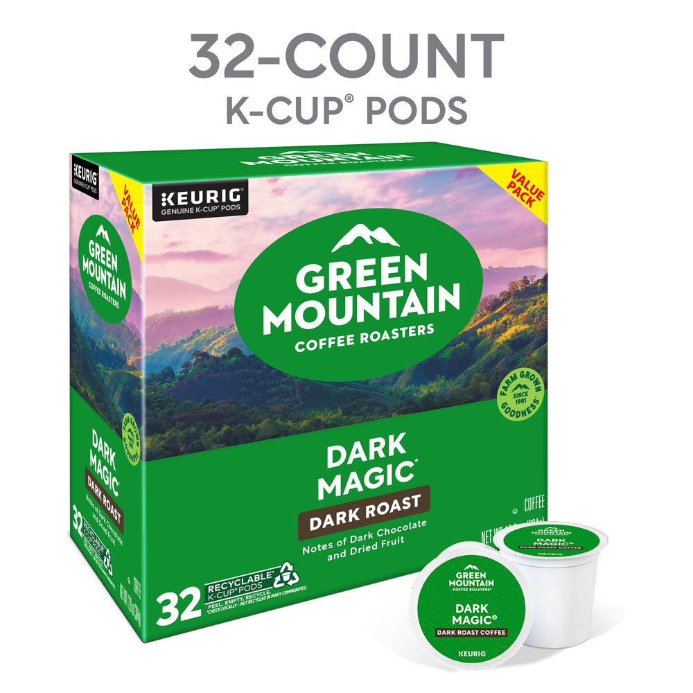Green Mountain Dark Magic K-Cup packaging showing single-serve convenience