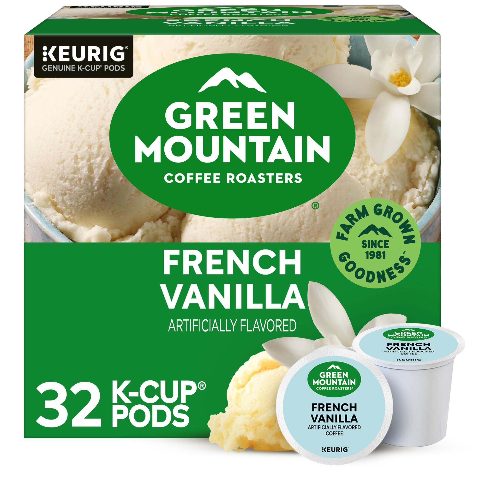 Green Mountain French Vanilla K-Cup box ideal for a morning flavor boost.