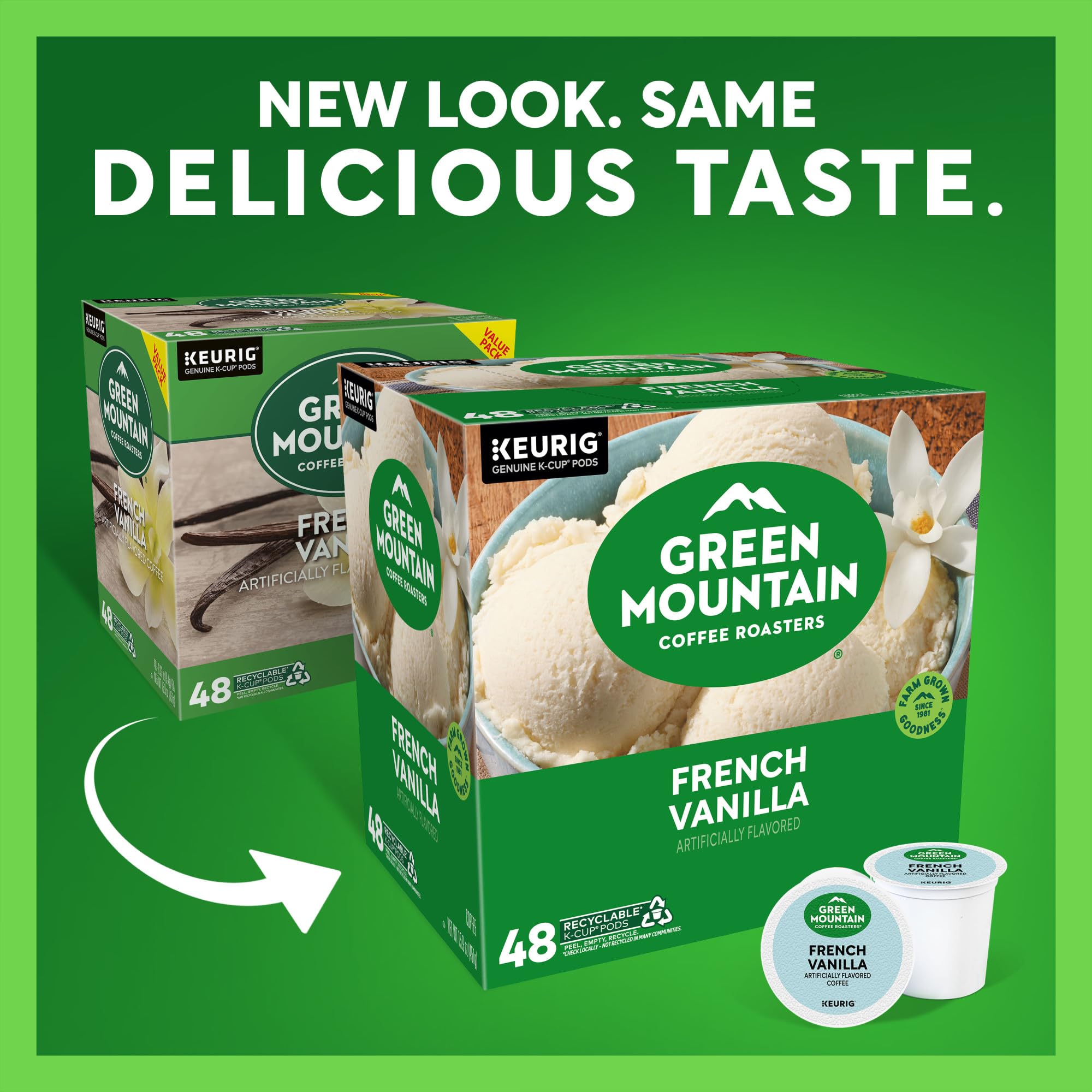Green Mountain Coffee Roasters light roast vanilla coffee in a convenient K-Cup pod.