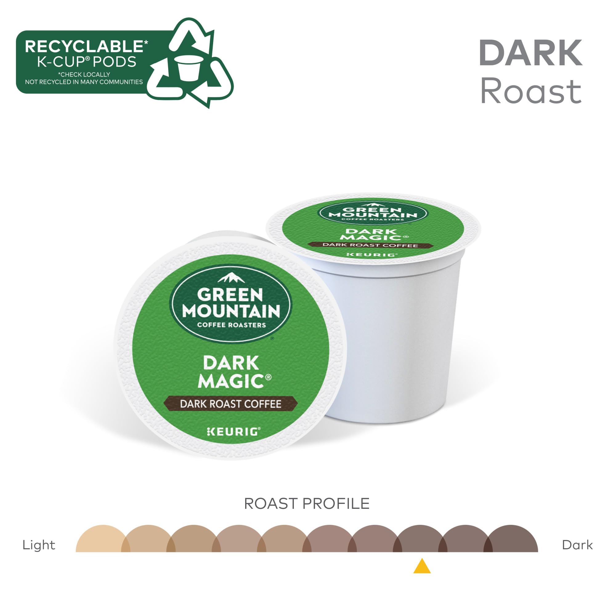 Green Mountain Dark Magic strong-bodied roast with a deep flavor.