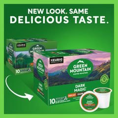 Green Mountain Dark Magic Decaf brews a rich evening cup.