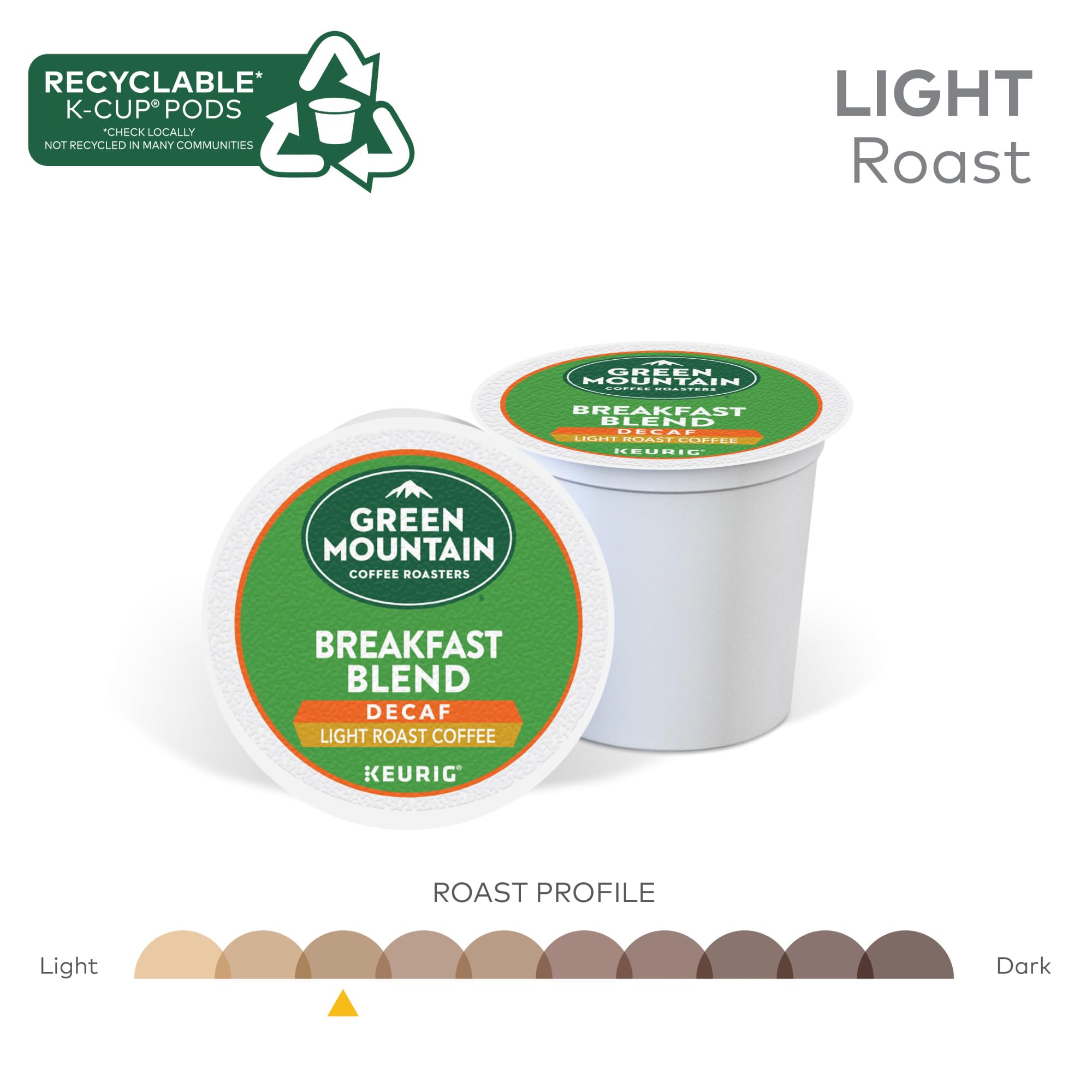 Green Mountain decaf breakfast cup aroma highlights a clean, bright taste.