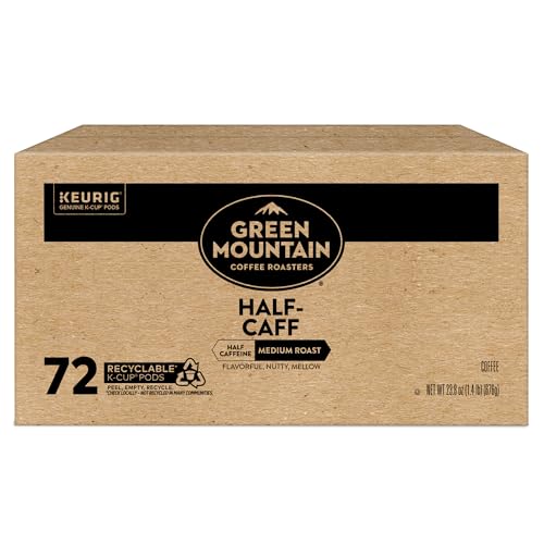 Sustainably sourced Green Mountain Half Caff coffee supporting responsible farming practices.
