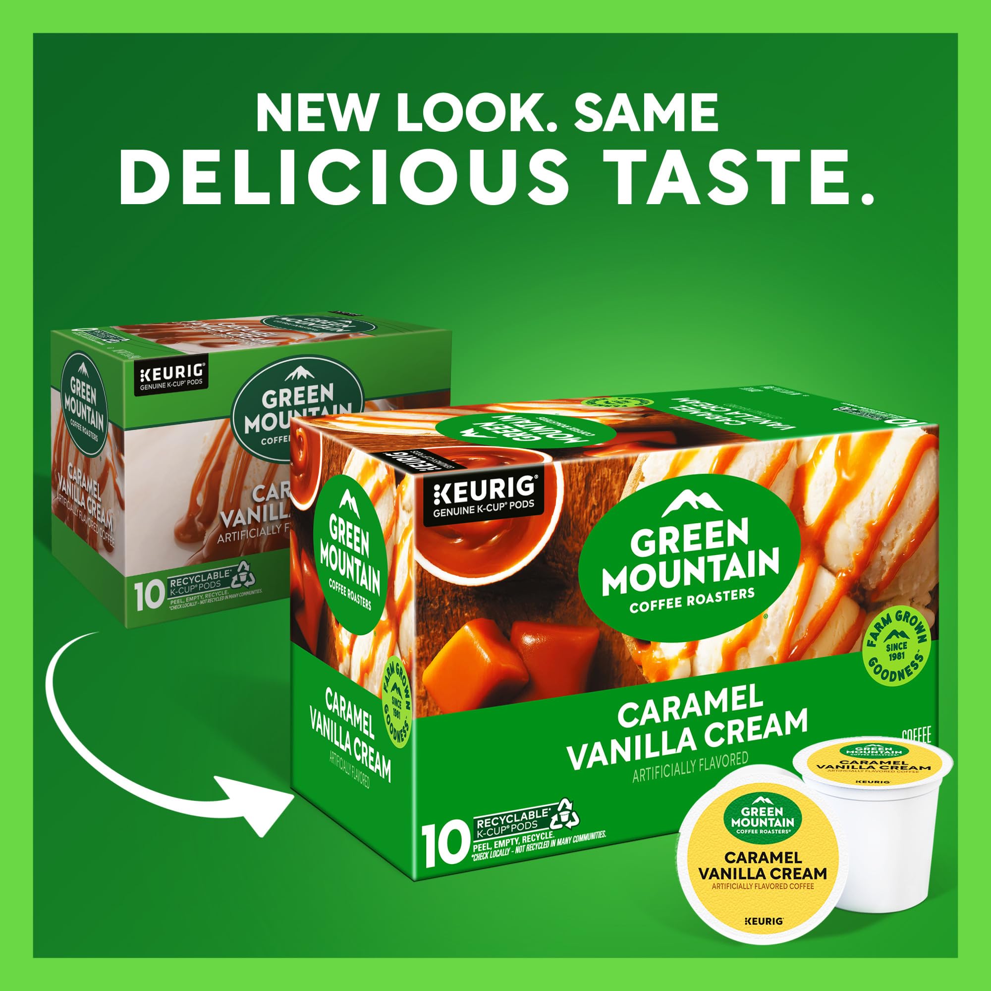 Keurig brews Green Mountain Caramel Vanilla Cream for a comforting, lightly sweet cup.