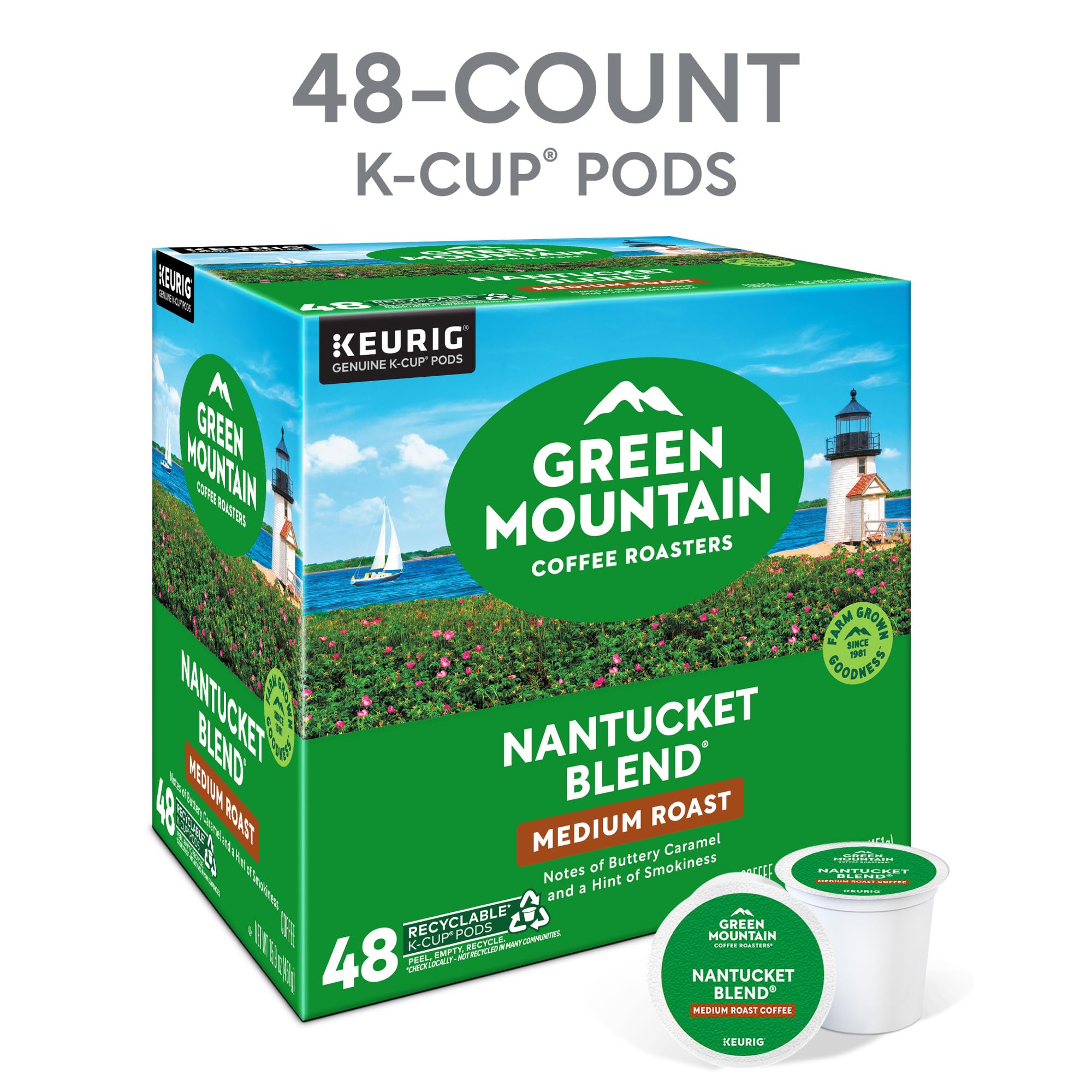 Green Mountain Nantucket Blend Arabica beans signal premium quality.