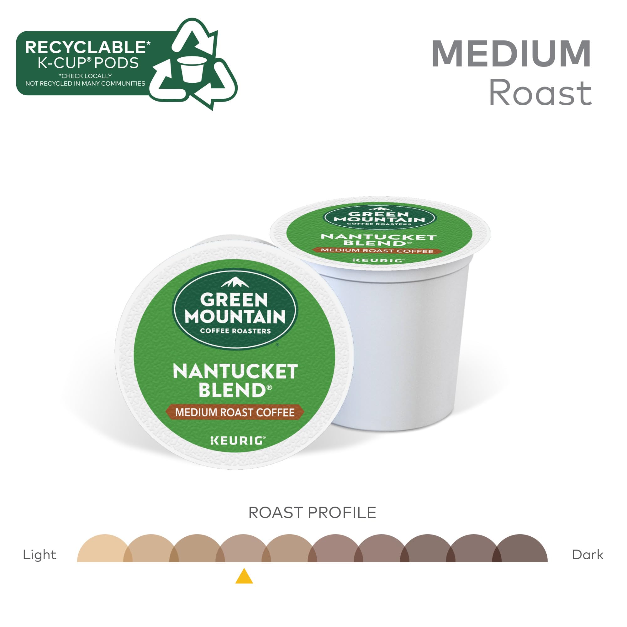 Green Mountain Nantucket Blend cup with swirls conveys creamy aroma