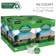Green Mountain Sumatra Reserve dark roast pod offers rich aroma and depth.