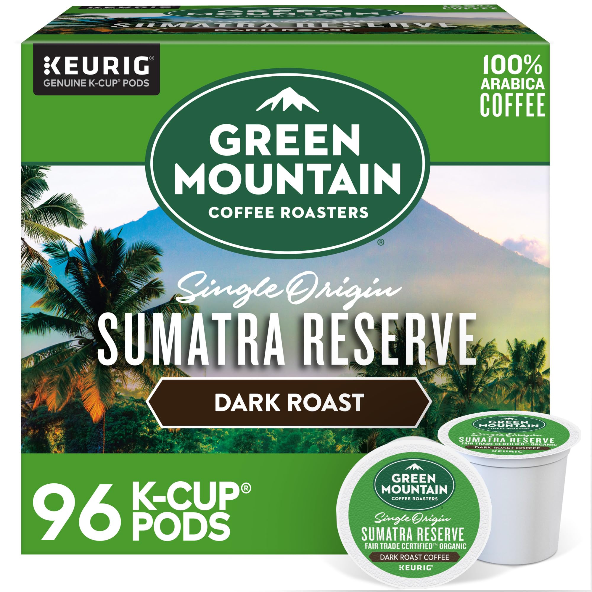 Green Mountain Sumatra Reserve K-Cup pod delivers bold flavor for busy mornings.
