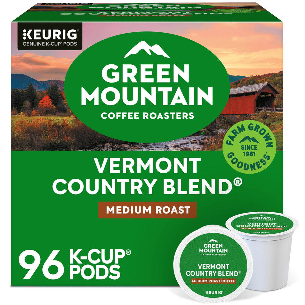 Green Mountain Vermont Country Blend K-Cup Pod showing balanced flavor for versatile mornings