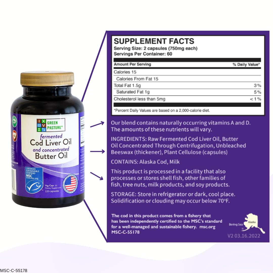 Green Pasture packaging and label with ingredient details and origin.