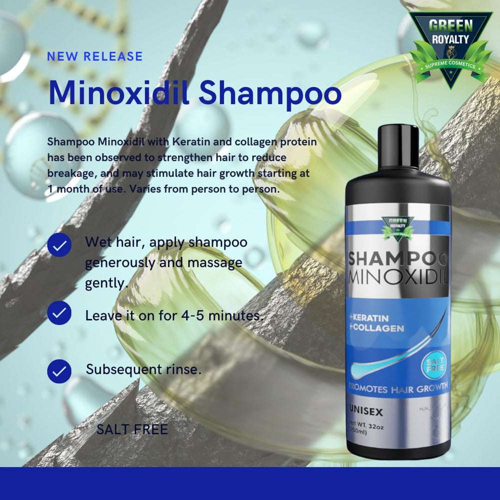 Green Royalty Minoxidil Shampoo rich-lather provides a luxurious cleansing experience.
