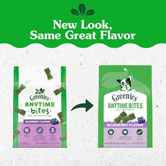 Close-up of Greenies Anytime Bites texture with blueberry flavor for frequent rewards.