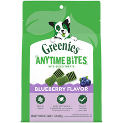 Greenies Anytime Bites blueberry pack front view, ideal for training rewards.