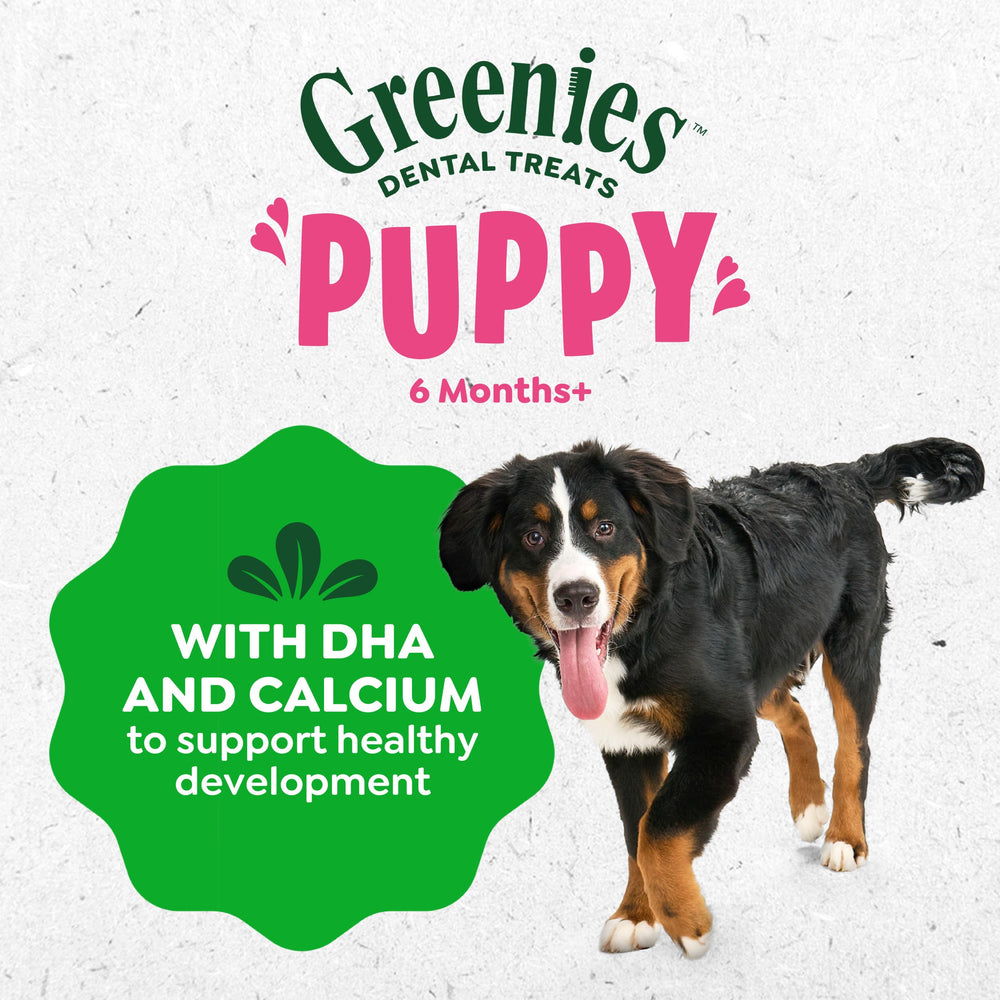 Greenies calcium-enriched formula for strong teeth and jaws.