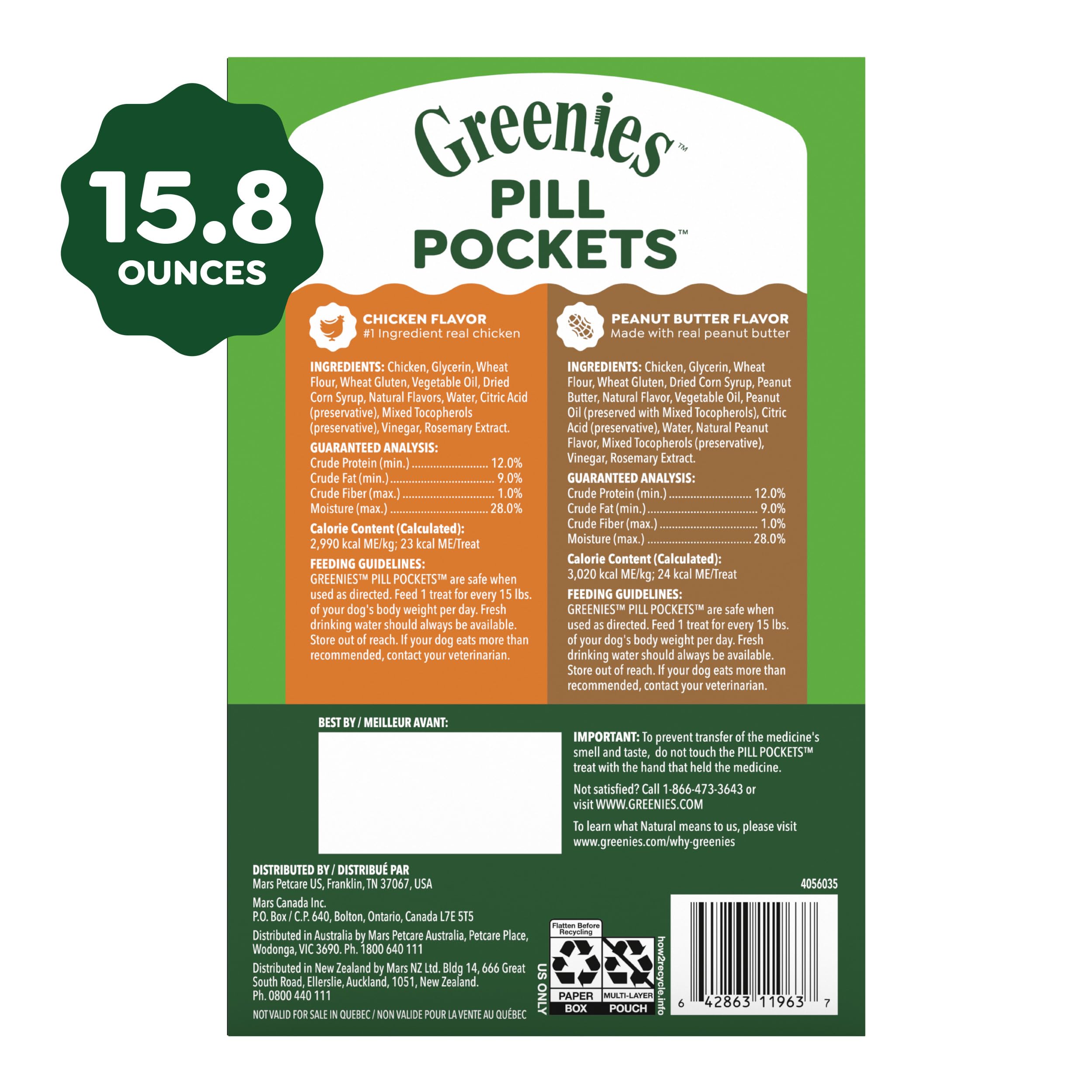 Greenies pouch for capsule administration with clean paws.