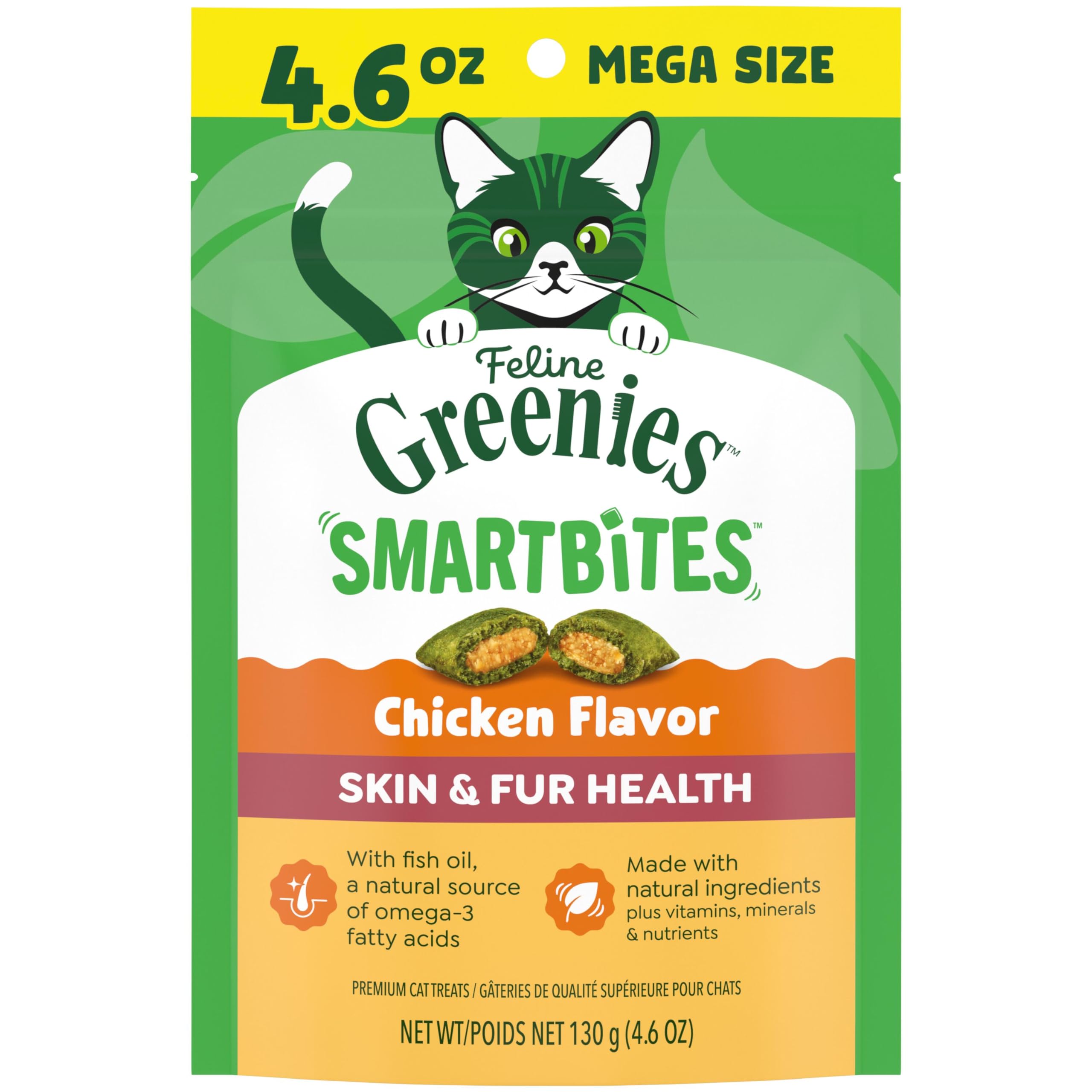 Greenies crunchy-outside soft-inside cat treats for dual texture snacking