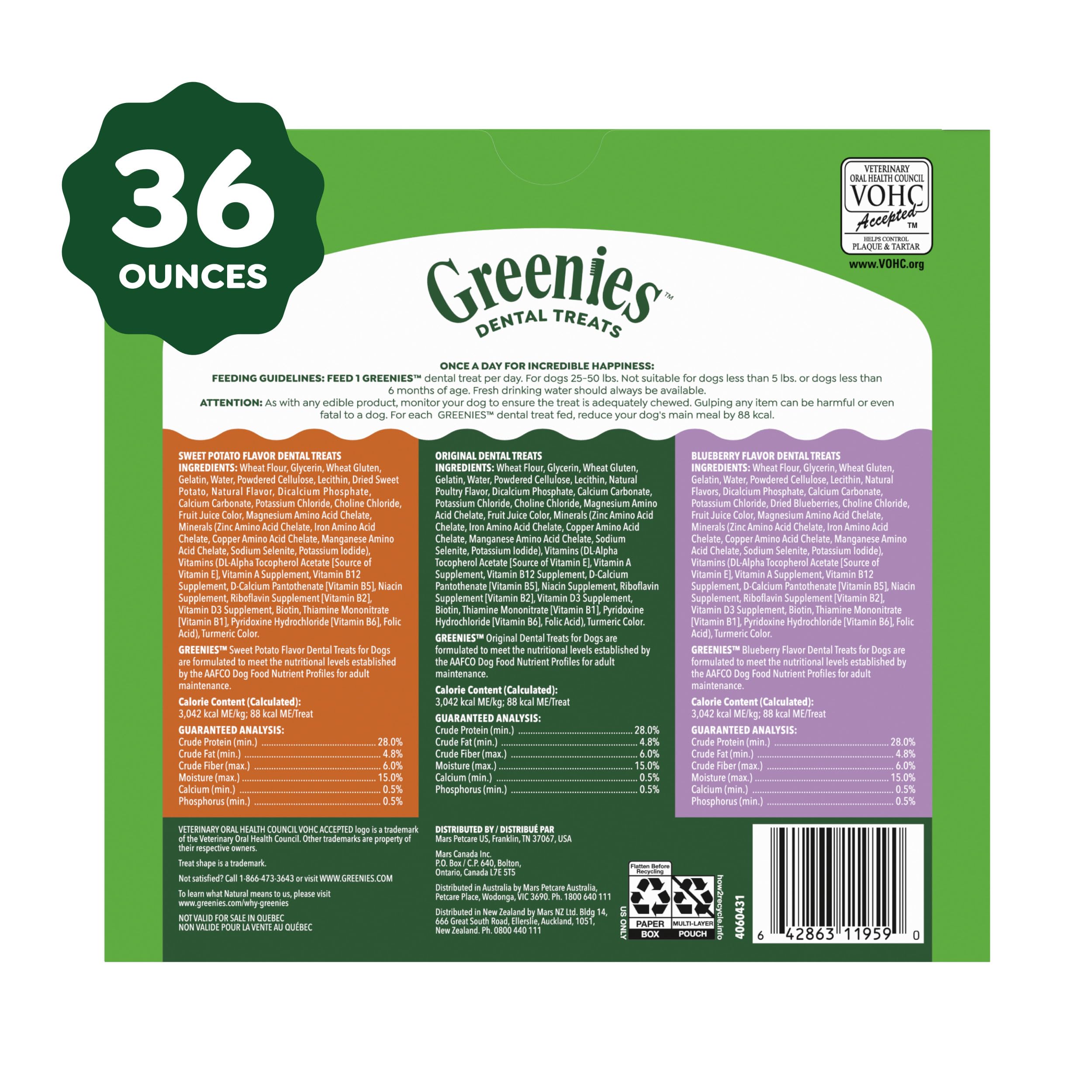 Greenies easy-to-chew bendable treats shown in hand.