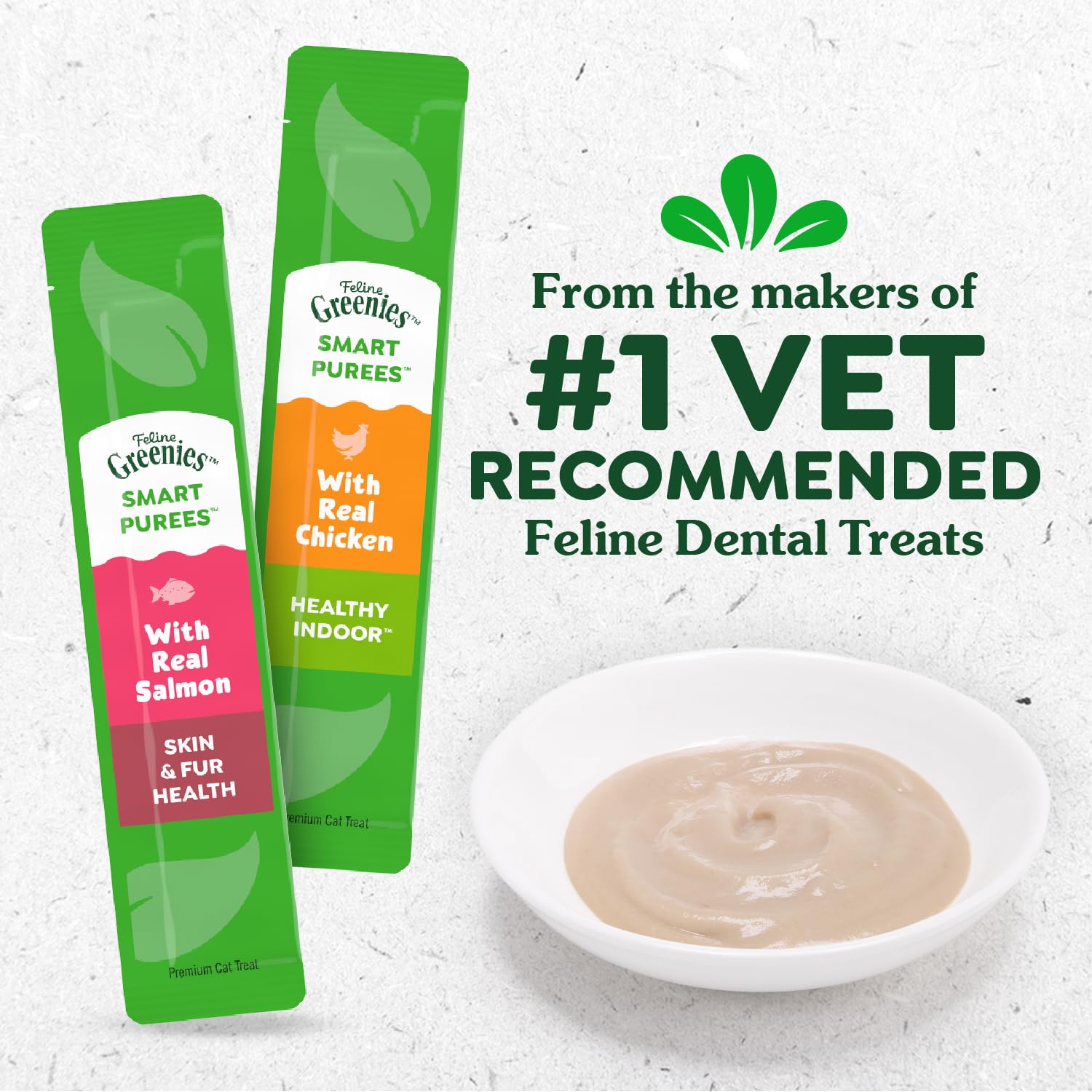 Greenies Feline Smart Purees real salmon tube highlights omega-3 for a shiny coat