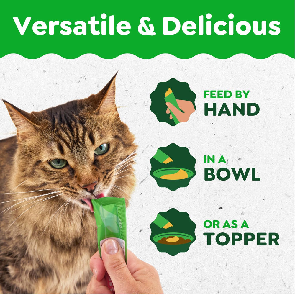 Greenies Feline Smart Purees skin-coat-nourish visual suggests omega-3 supporting a healthy coat