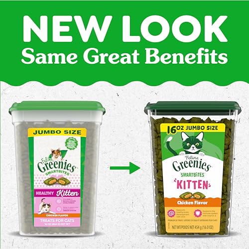 Greenies soft-crunch texture closeup illustrates appealing bite-sized kitten snack