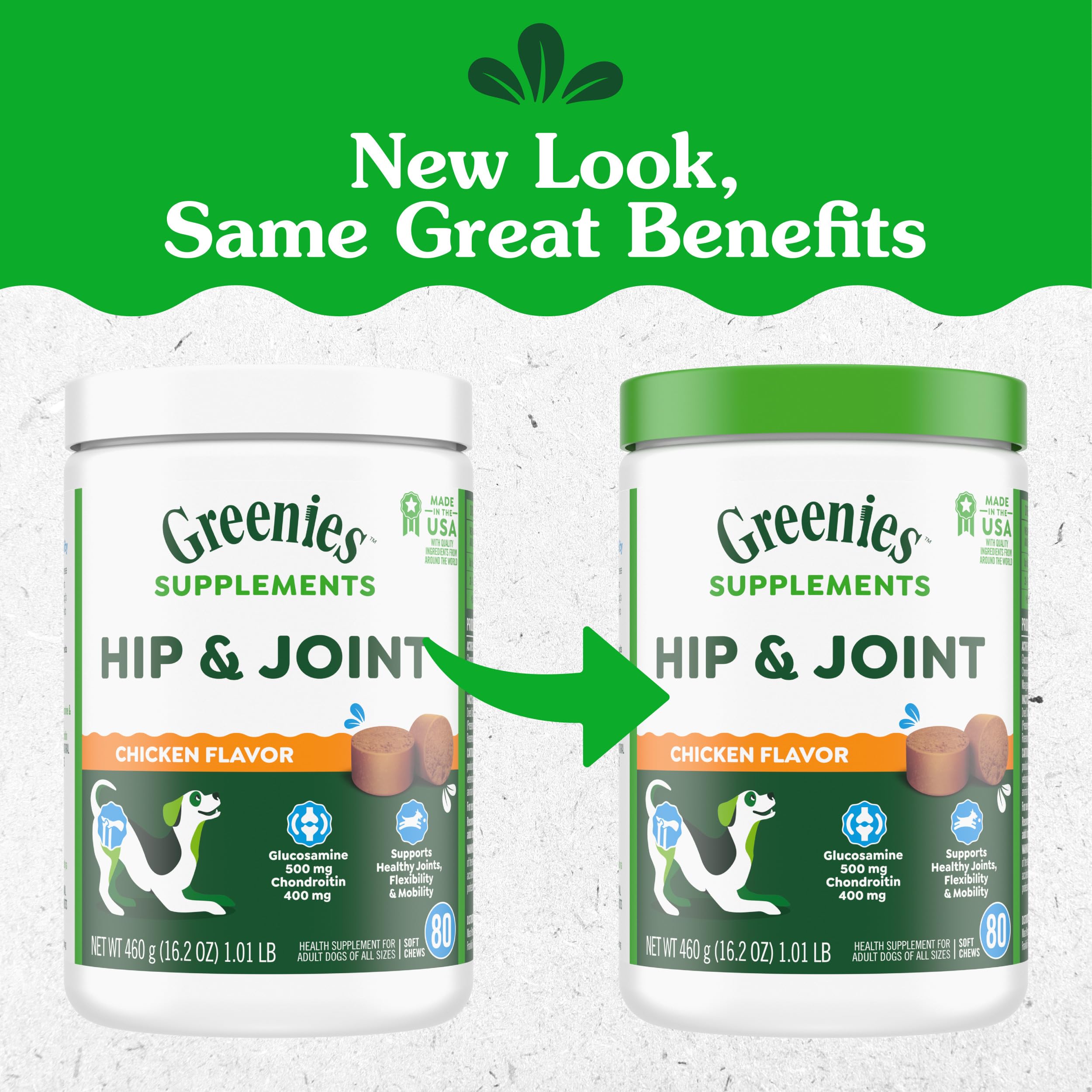 Greenies glucosamine chondroitin dosage detail highlights joint support.