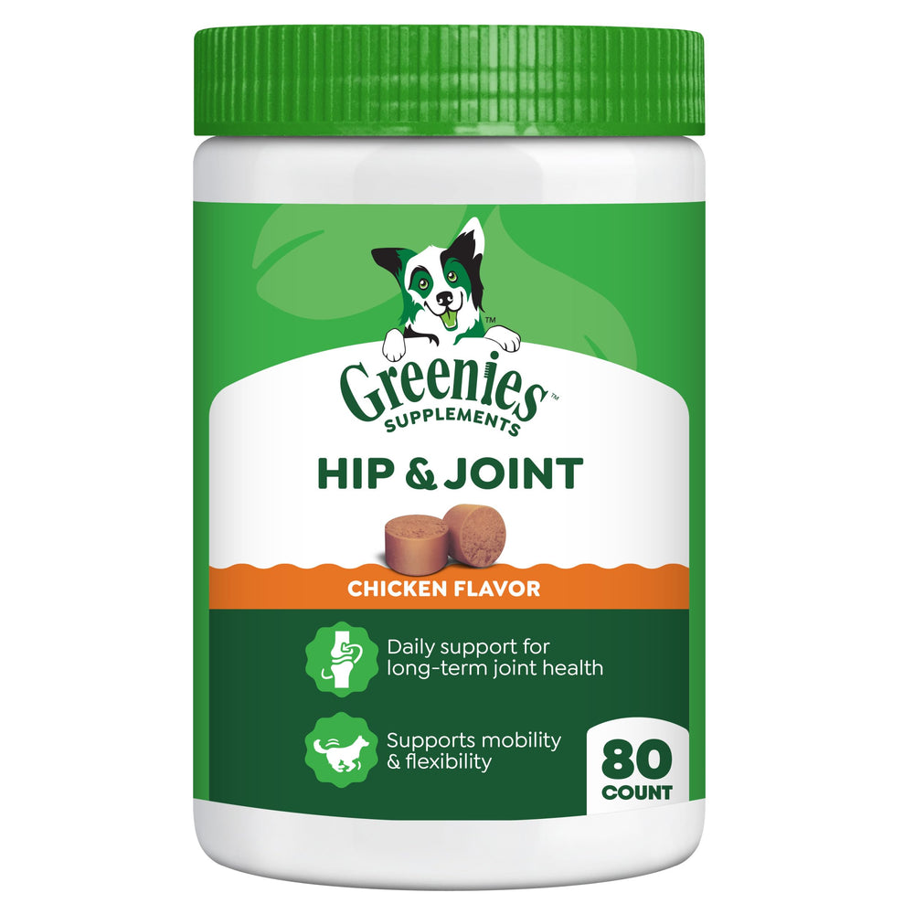 Greenies hip and joint supplement container supports daily activity.