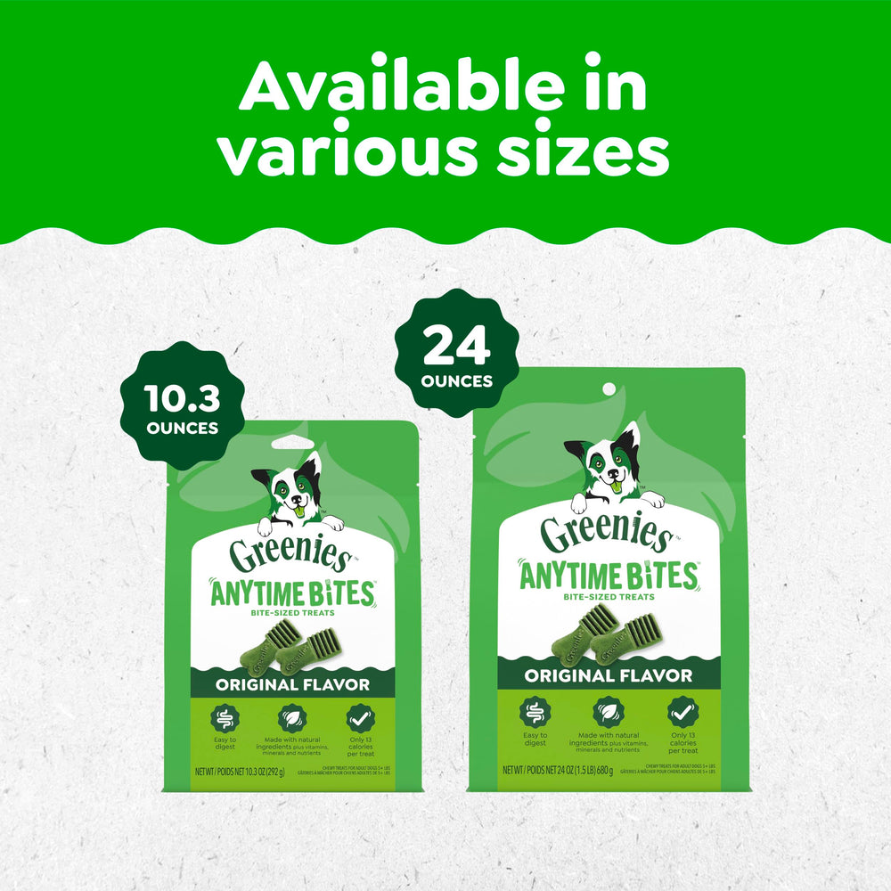 Greenies made in USA facilities icon on packaging indicating quality.