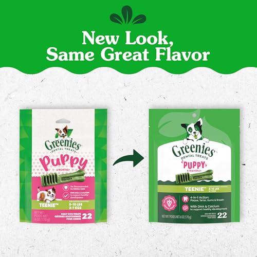 Greenies natural puppy dental treats support daily oral care.