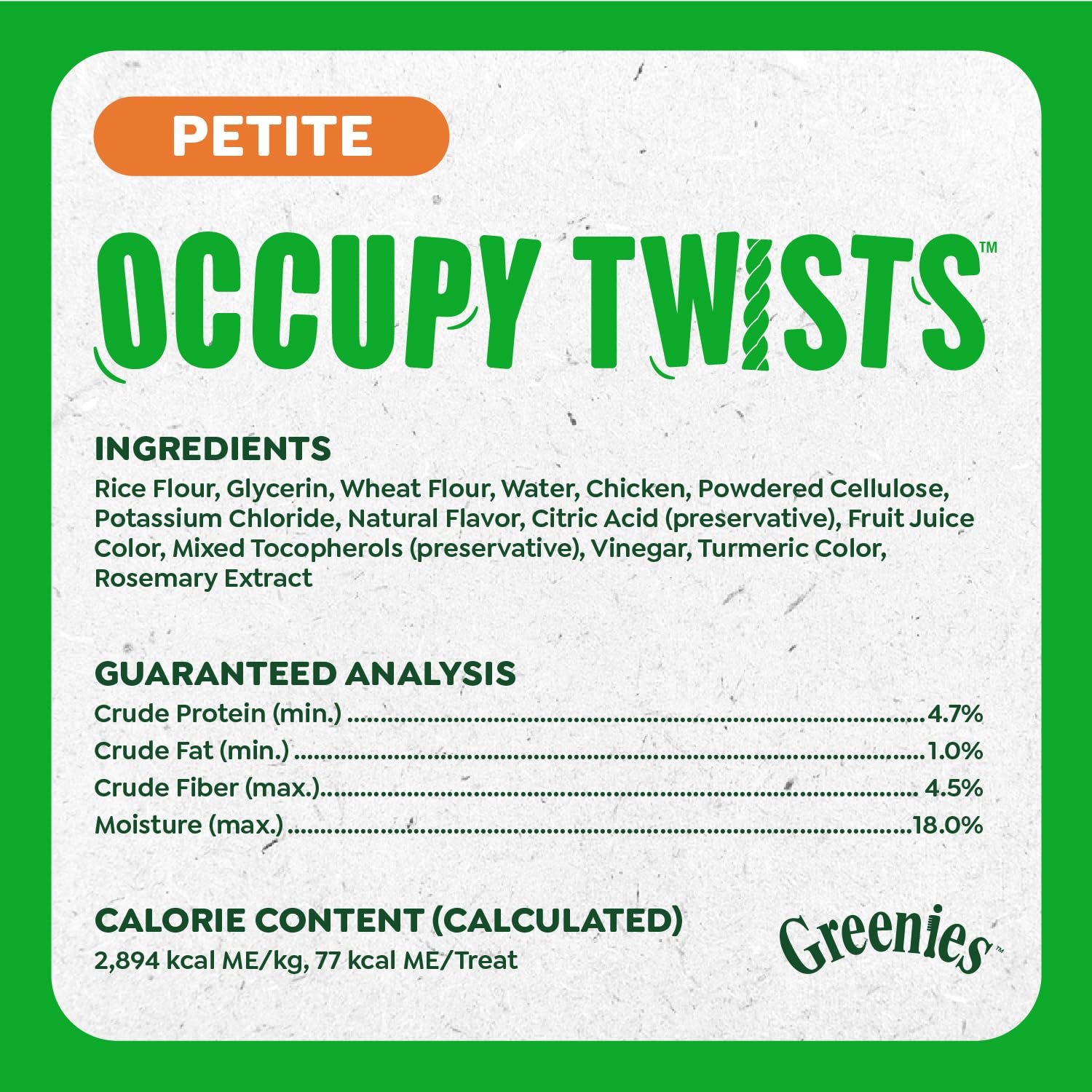 Greenies Occupy Twists petite size fits small-to-medium dogs for chewy rewards.