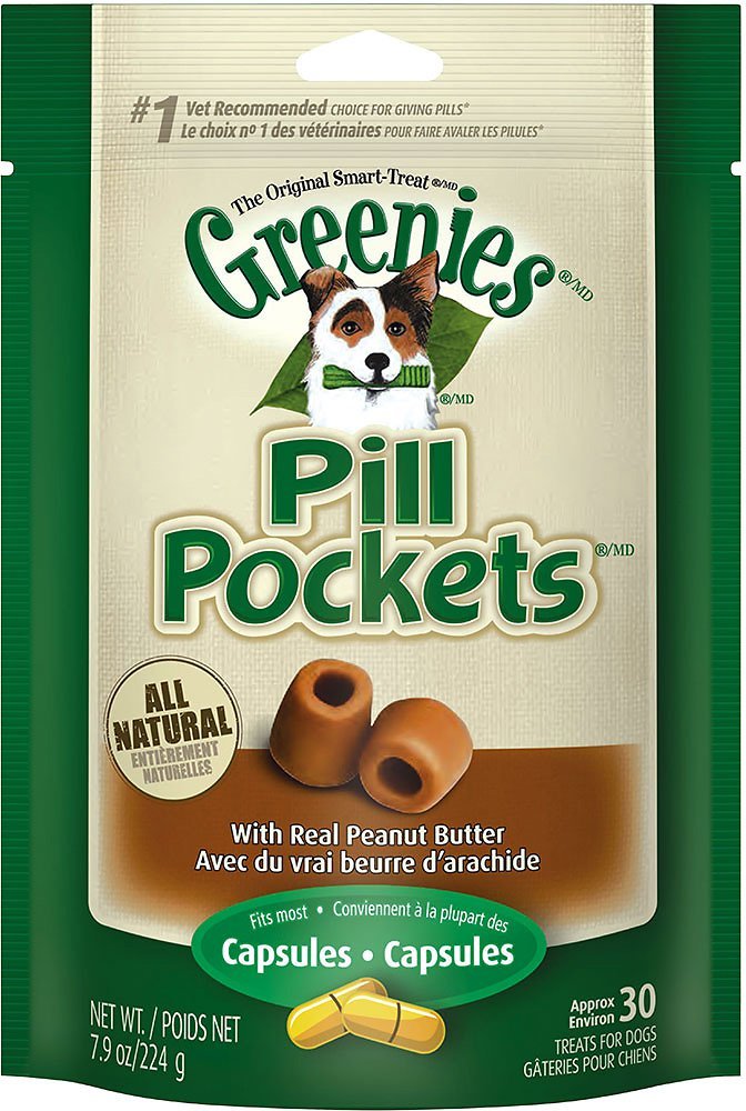 Greenies Pill Pockets capsule-insert demonstrates quick pill loading in a single step.