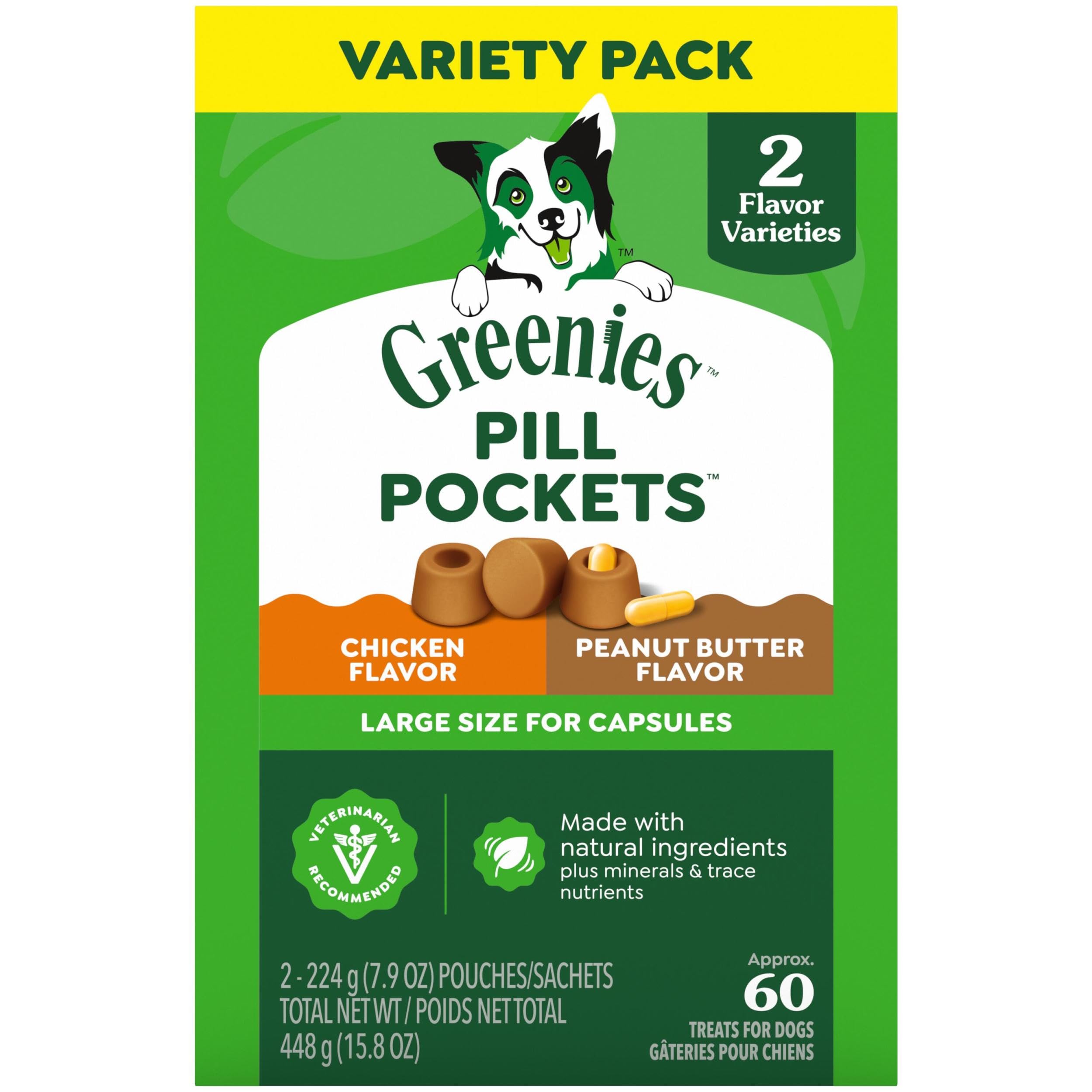 Greenies Pill Pockets large pack closed for mess-free capsule administration.