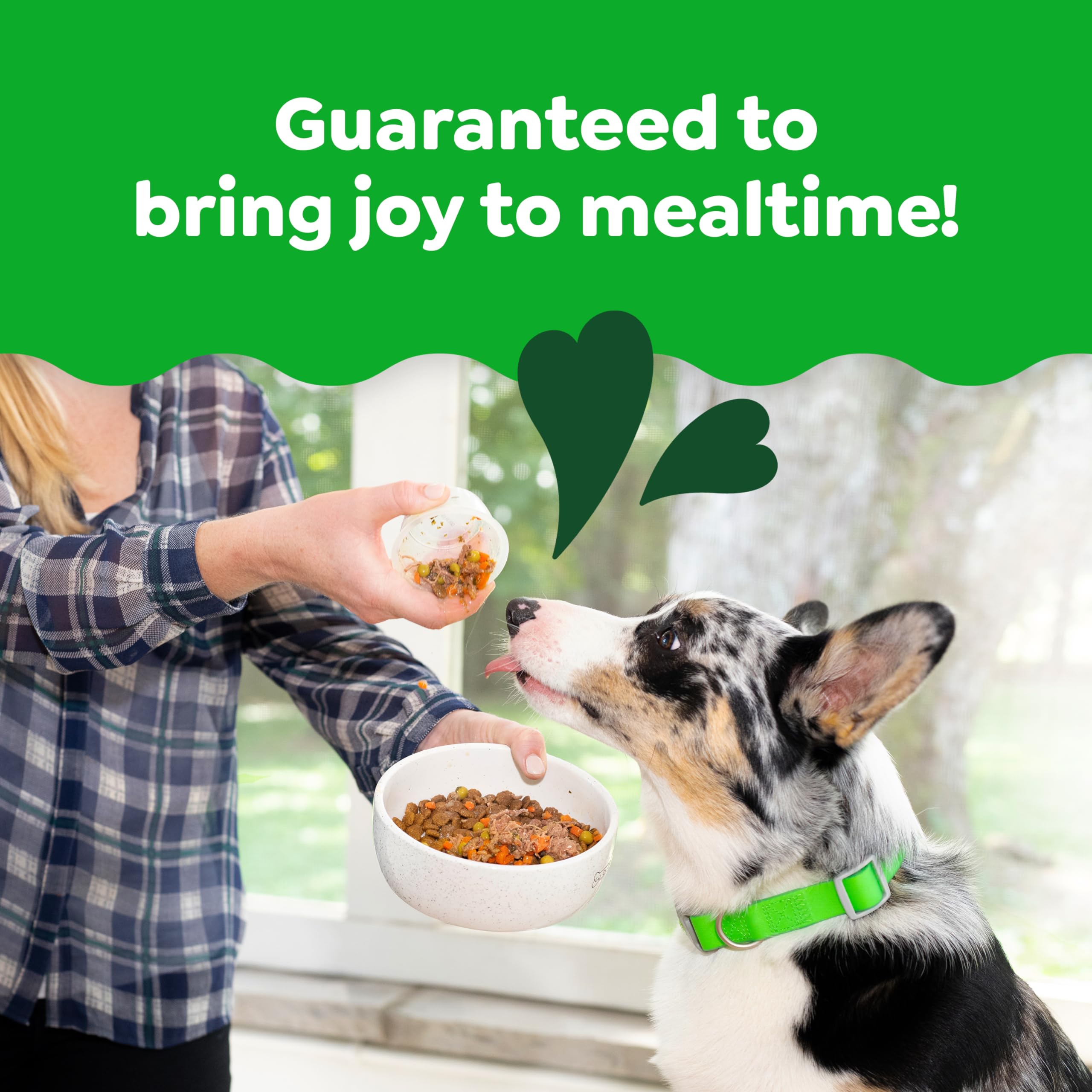Greenies Smart Topper with real-meat ingredients highlights farm-fresh quality.