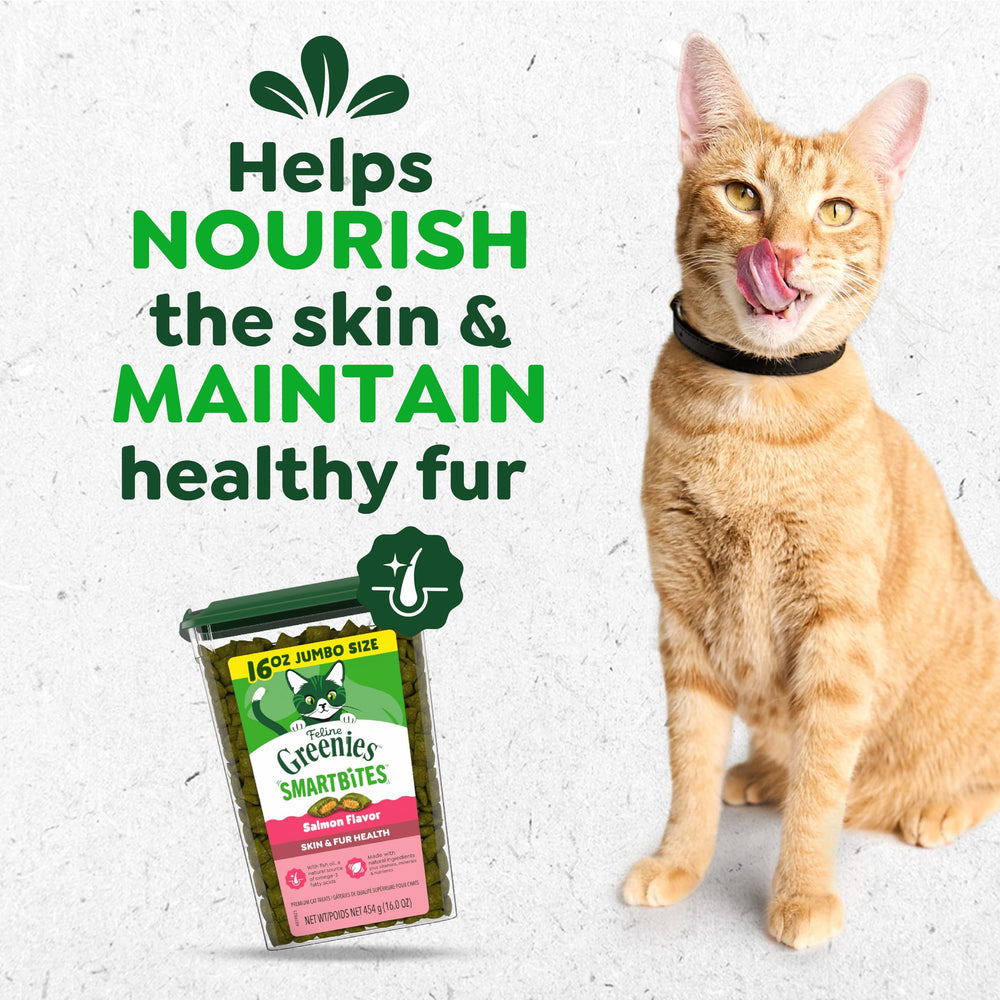 Greenies cat treats texture: crunchy outside and soft inside.