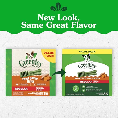 Greenies sweet-potato regular-size dental chews close-up texture highlighting cleaning action.