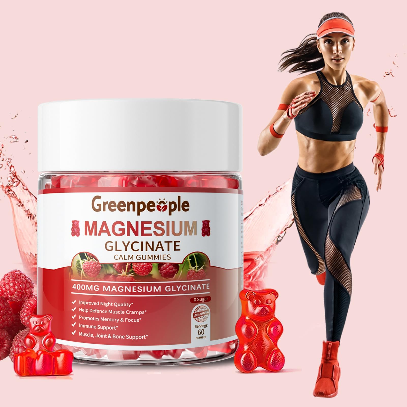 GreenPeople magnesium glycinate gummies energy-support visual focus