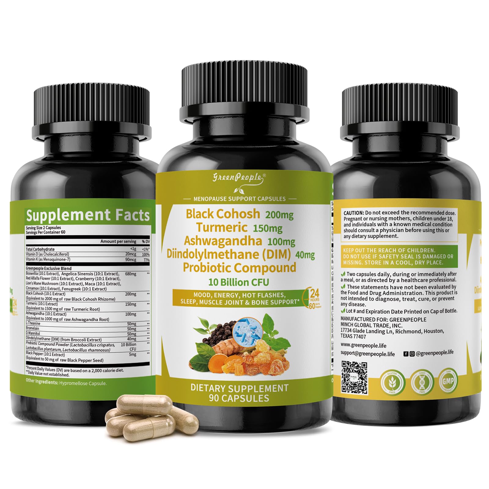 GreenPeople Menopause bottle close-up label emphasizes natural, trustworthy menopause support.