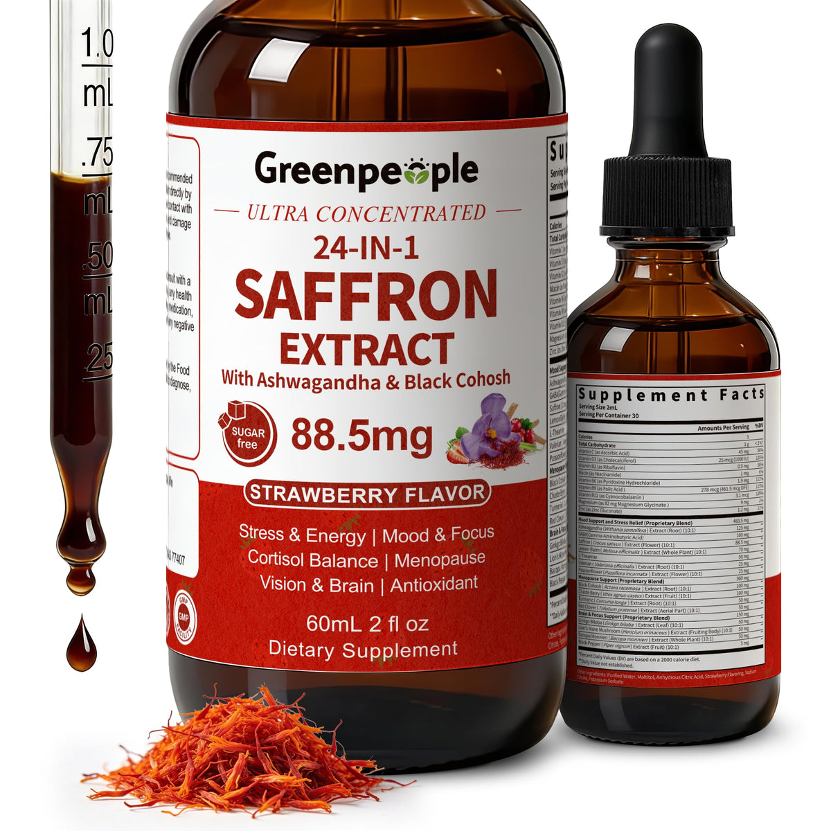GREENPEOPLE saffron drops bottle for convenient daily mood and focus support