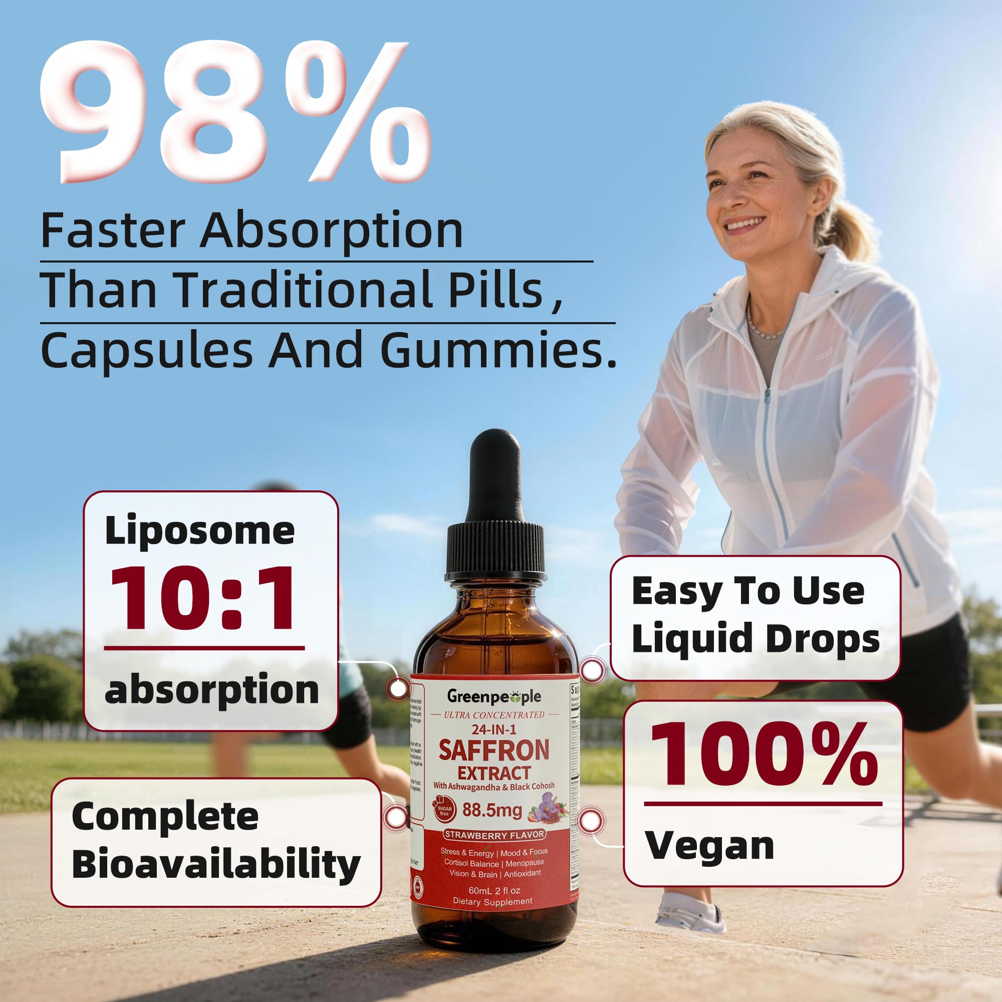 GREENPEOPLE saffron drops pipette dispensing a precise dose for easy daily use