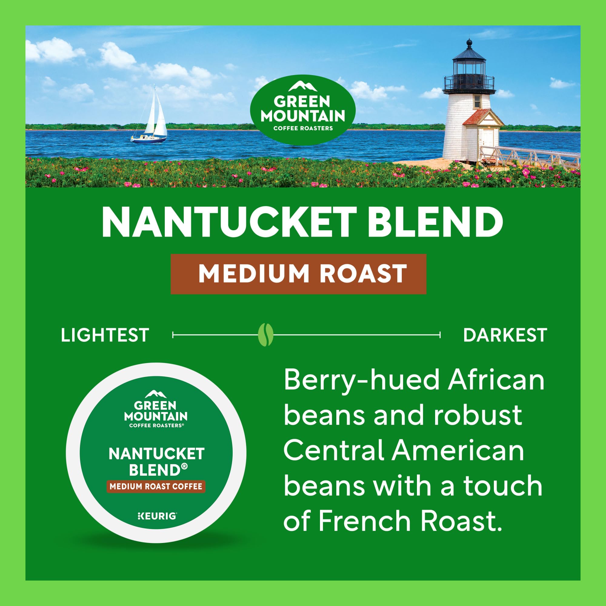Green Mountain Nantucket Blend medium roast cup ready.