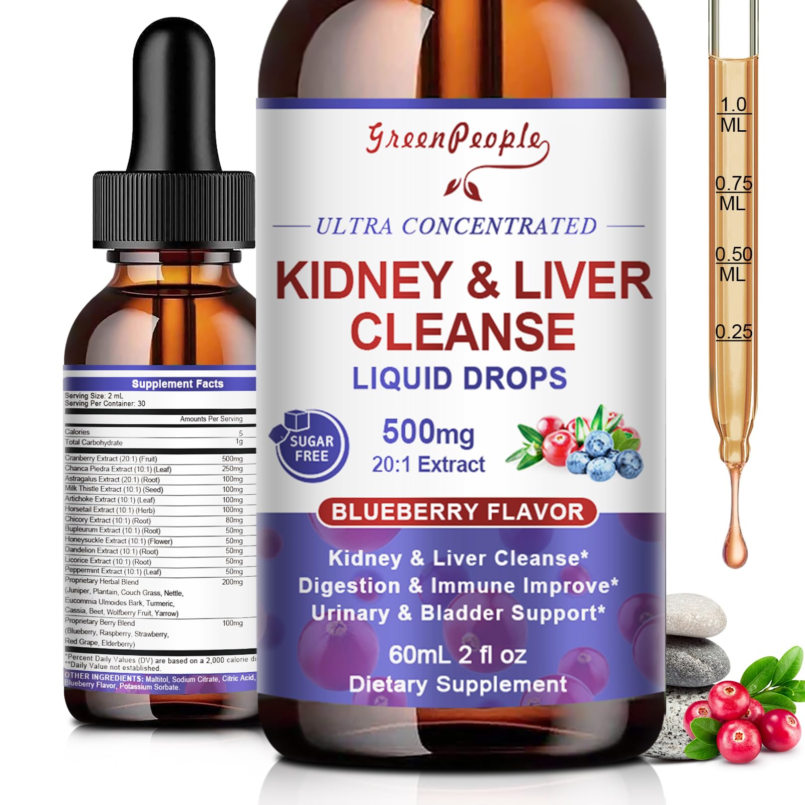 GREENPEOPLE Kidney Cleanse bottle with blue label for daily use.