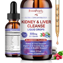 GREENPEOPLE Kidney Cleanse bottle with blue label for daily use.