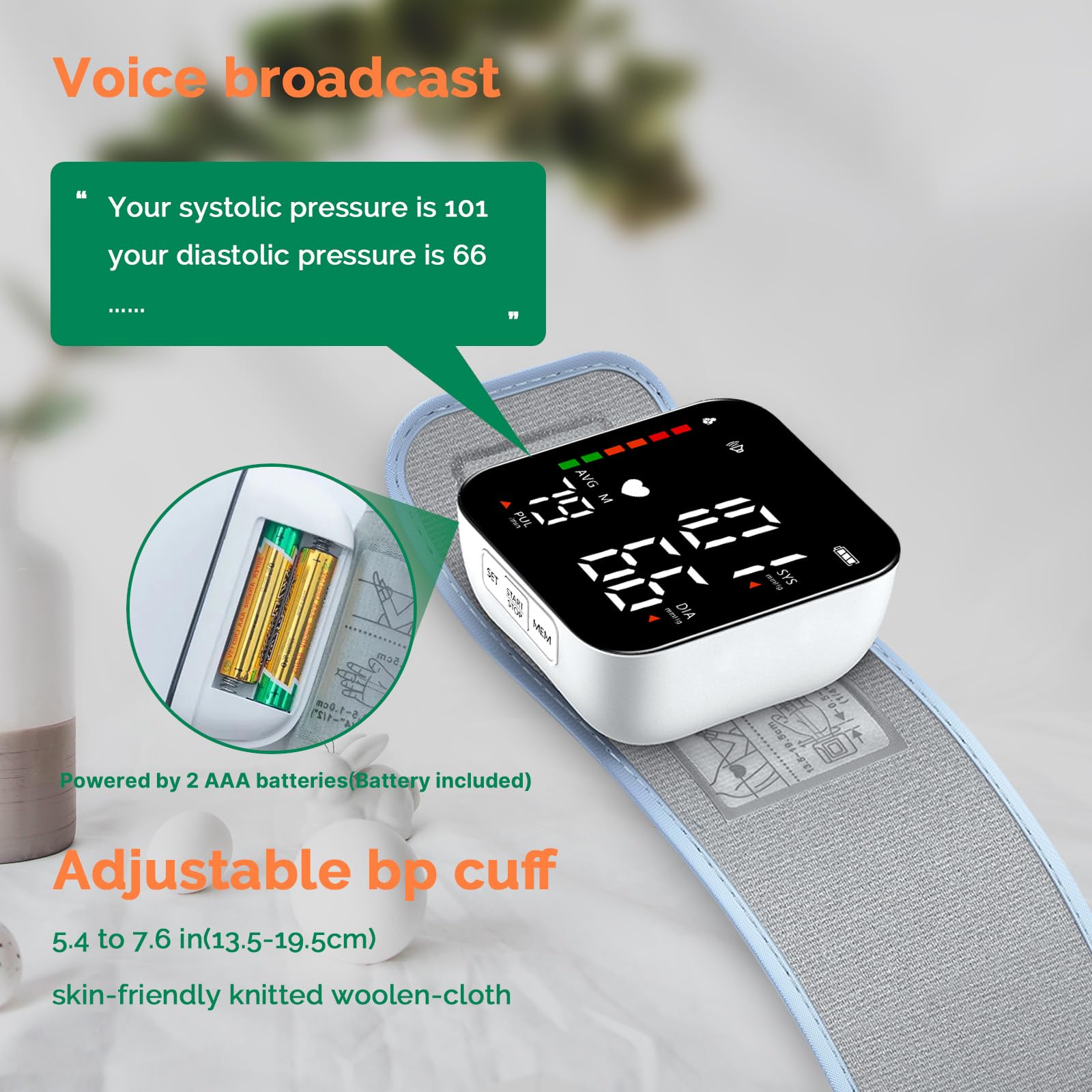 Greetmed adjustable skin-friendly cuff fits 5.3 to 7.7 inches