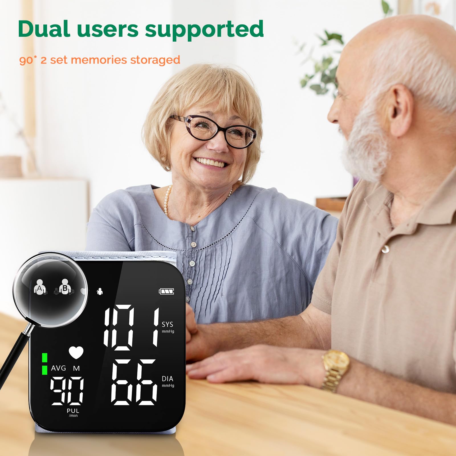 Greetmed dual-user memory stores up to 180 measurements with date and time