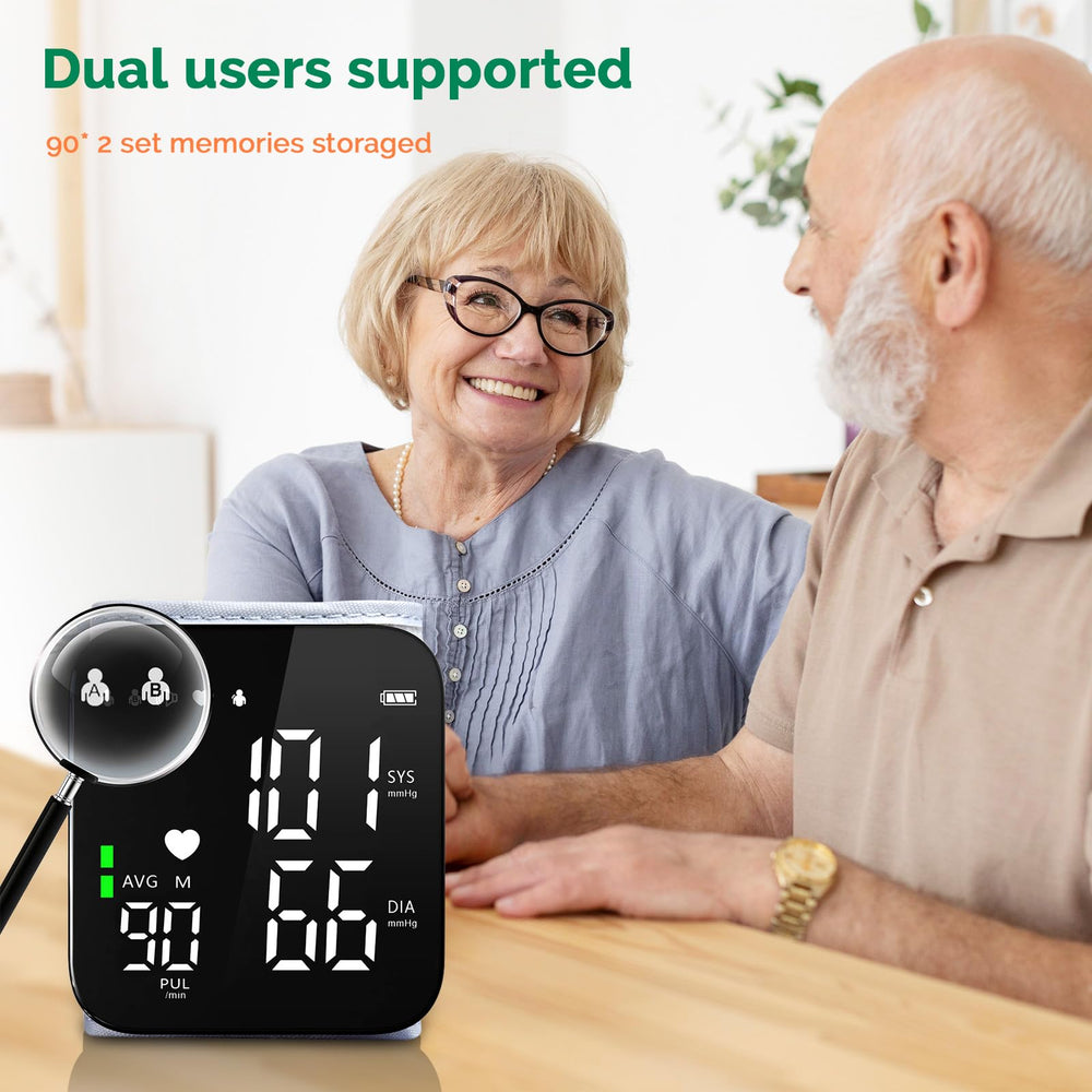Greetmed dual-user memory stores up to 180 measurements with date and time