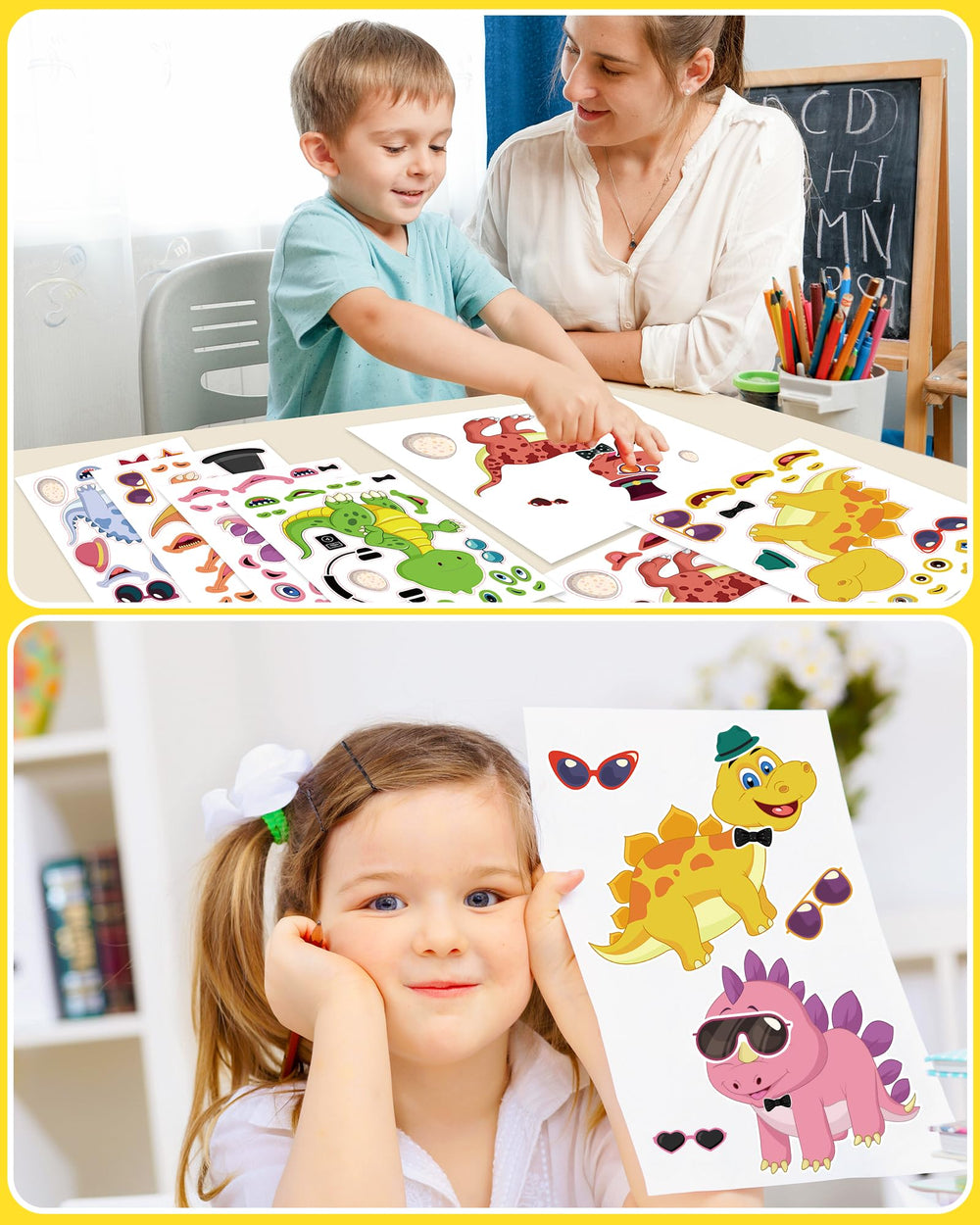 Greingways DIY sticker assembly for personalized dino faces