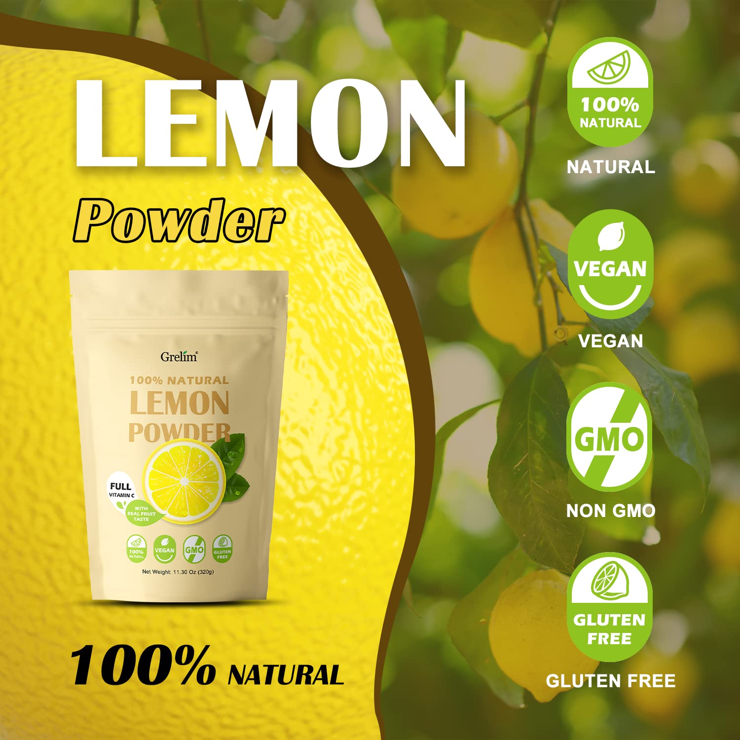 Grelim Lemon Powder in smoothie, adding vibrant color and vitamin C boost.