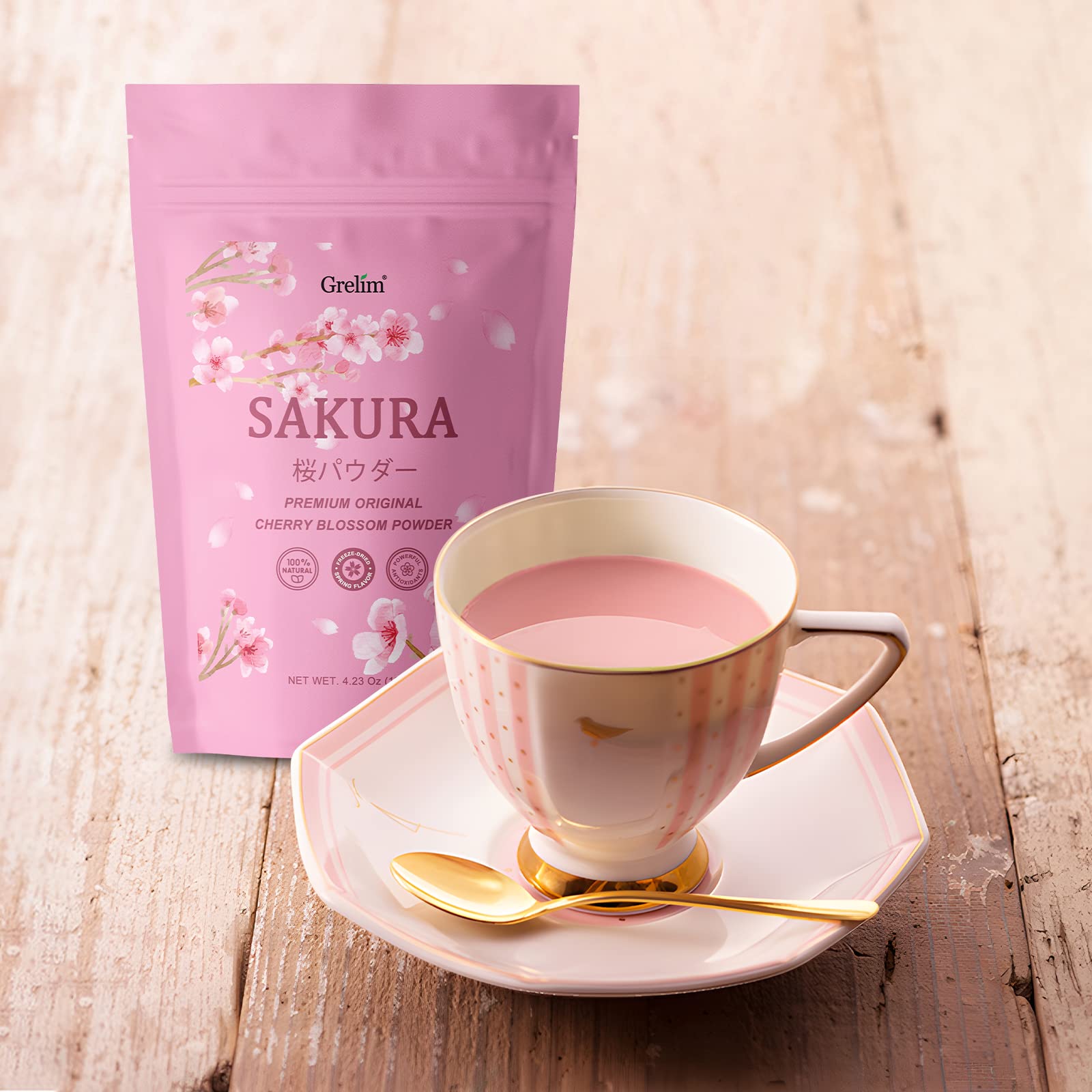 Finished pink dessert swirled with GRELIM Sakura Powder.