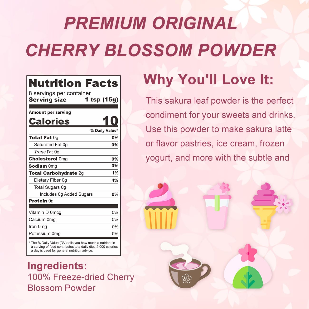 GRELIM Sakura Powder resealable bag preserves freshness for desserts.